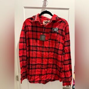 Red Plaid Button-Up Shirt